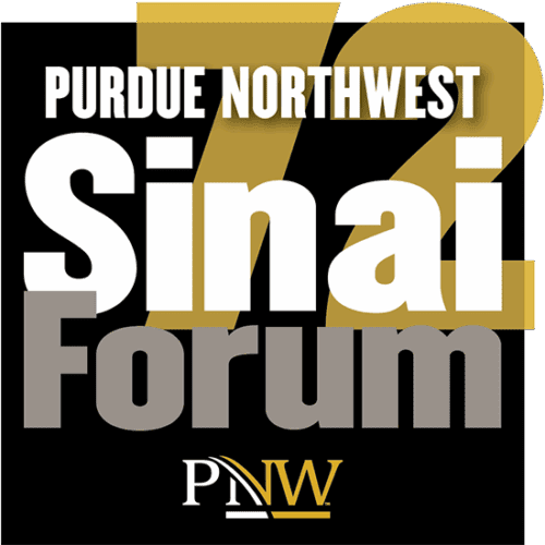 Logo: Purdue Northwest Sinai Forum (PNW) with 72 at top right corner.