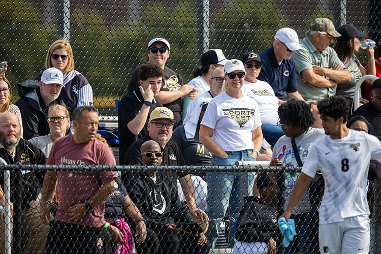 A crowd watches a game