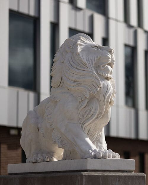A lion statue on the PNW Hammond Campus