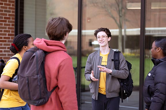 Purdue University Northwest students talk outdoors