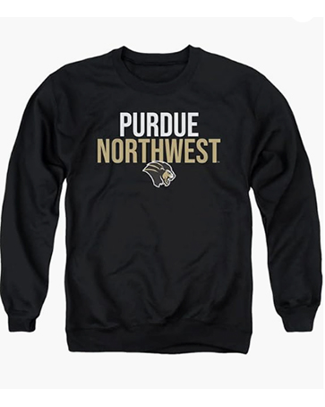 Picture of a Purdue Northwest sweatshirt with a lion head illustration.