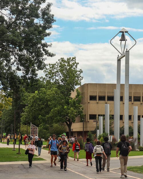 Students walk through the PNW Hammond Campus.