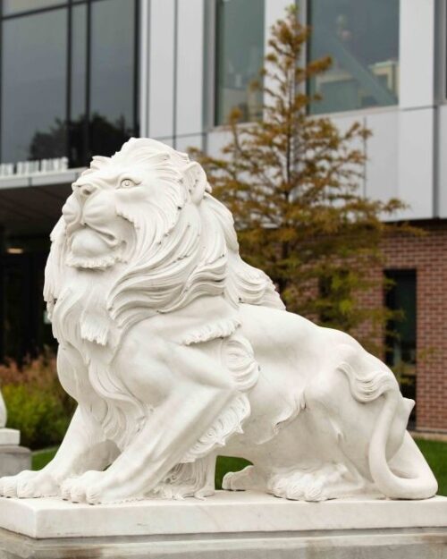 A lion statue on the PNW Hammond Campus.