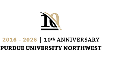 Logo: A stylized "10" followed by lines of text: 2016 - 2026 | 10th Anniversary - Purdue University Northwest