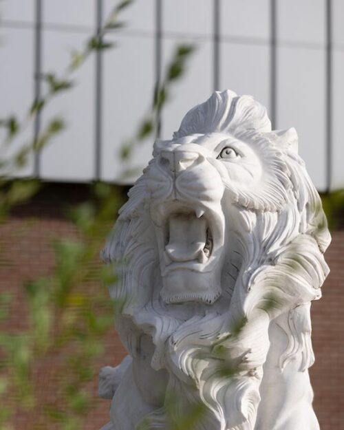 A lion statue outdoors at Purdue University Northwest