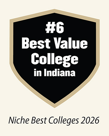 Badge with text: #6 Best Value College in Indiana, Niche Best Colleges 2026