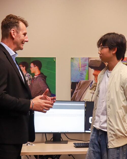 Rep. Frank J. Mrvan meets with a PNW student