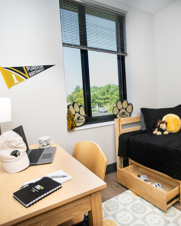 A dorm room in Calumet Hall