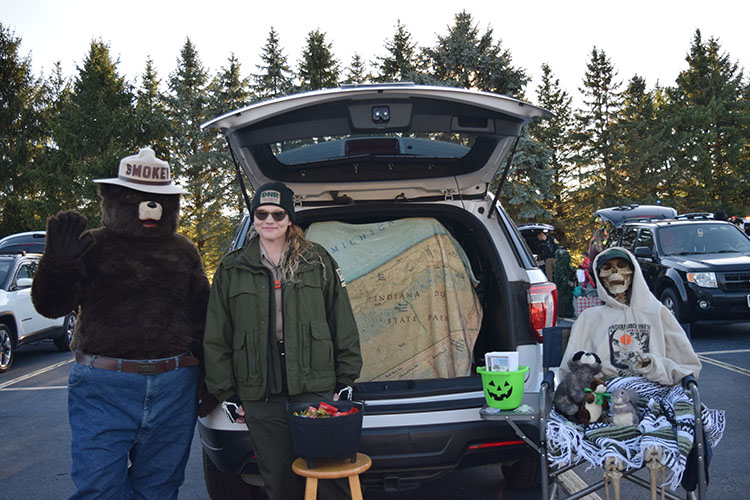 Employees of the Indiana National Dunes during a trunk or treat.